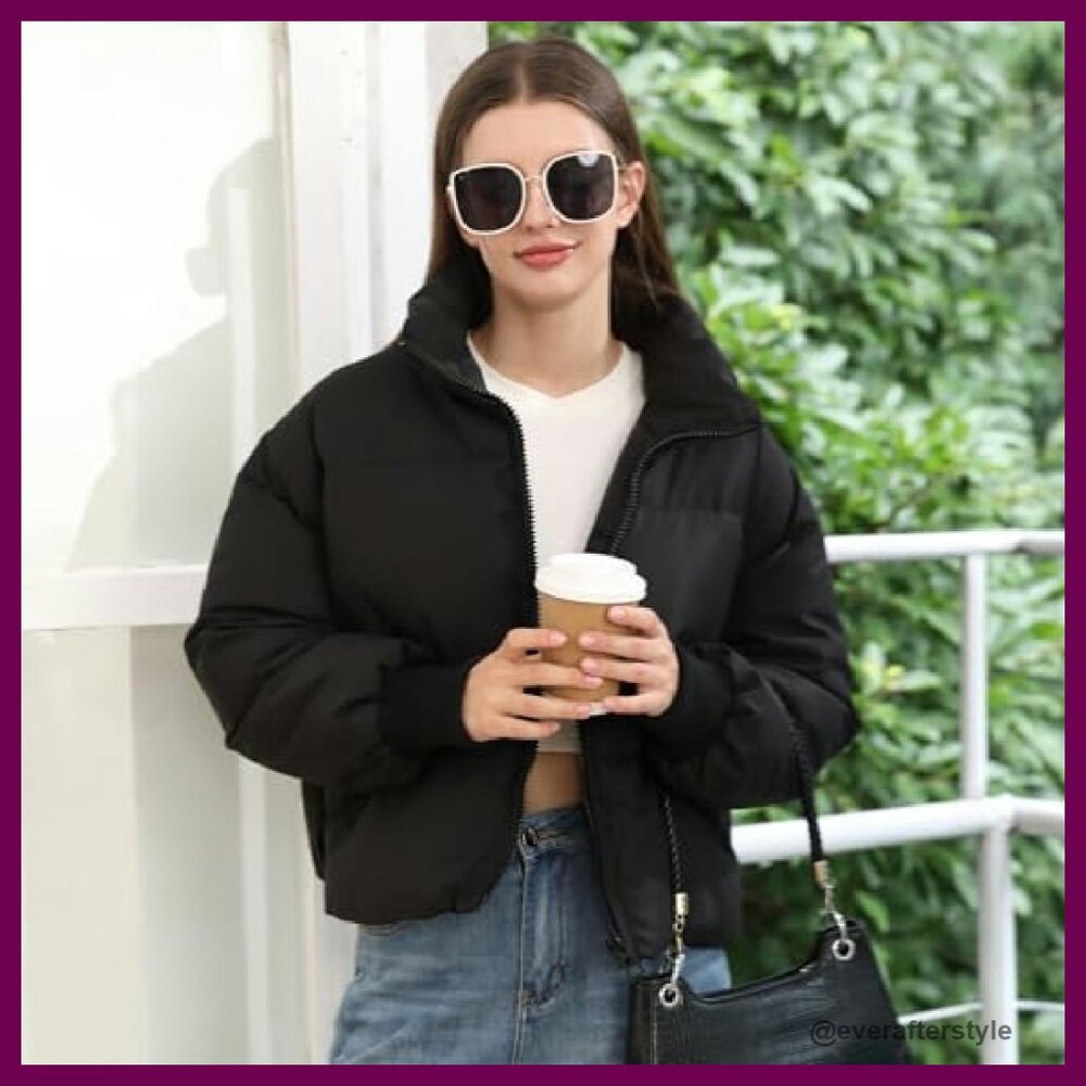 Cropped Puffer Jacket Oversized Chic Winter Coat … - image 7